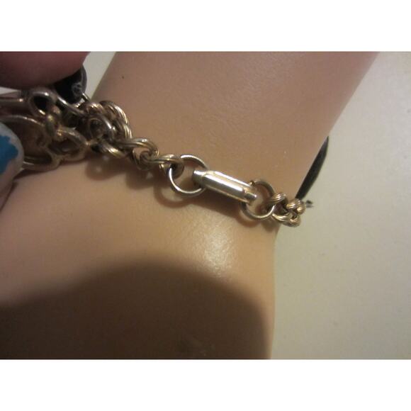 Gold Tone Charm Bracelet Black Teardrops & Heart Lock Charms - Picture 5 of 6